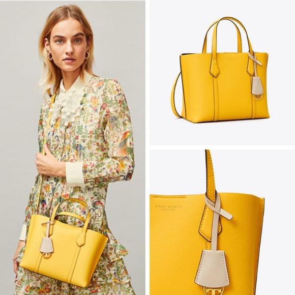 Tory Burch Yellow Lemon Perry Small Triple-Compartment Tote at